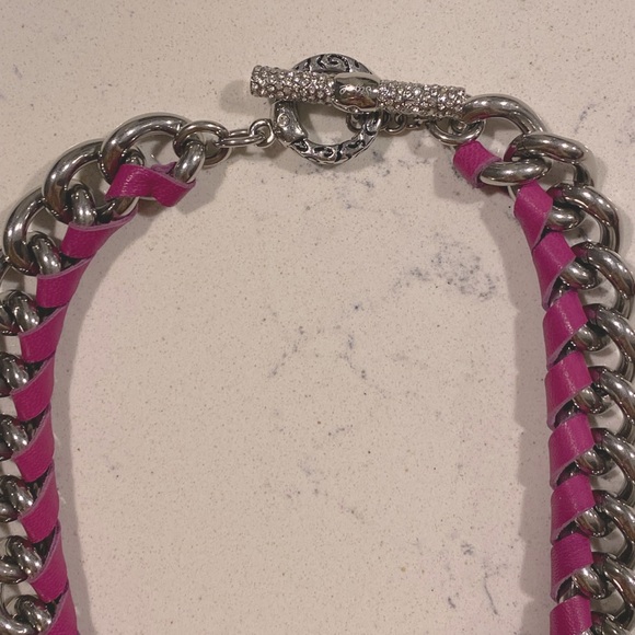 SIGAL Pink Leather and Stainless Steel Necklace - Picture 4 of 9